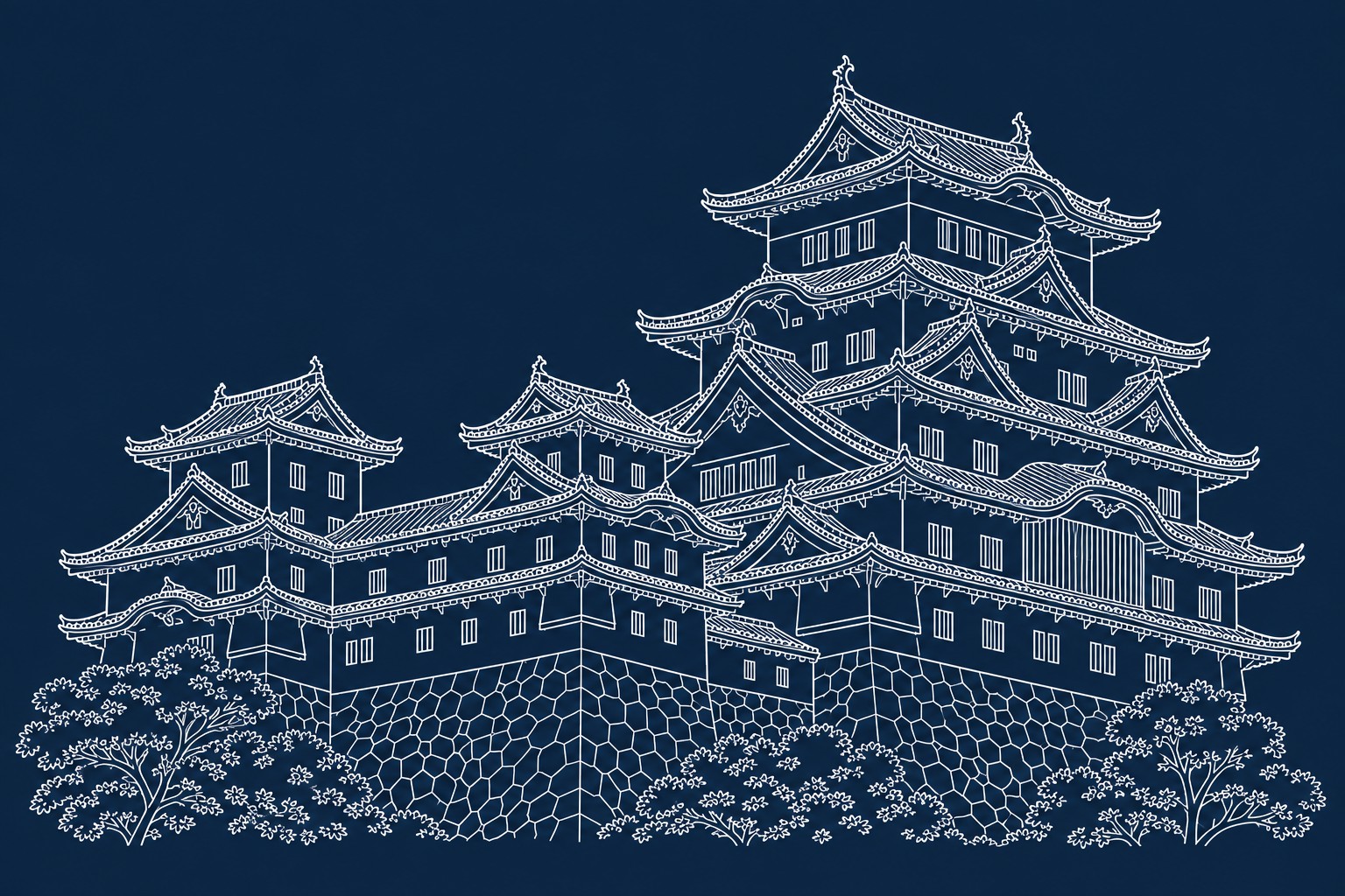 姫路城の線画イラスト